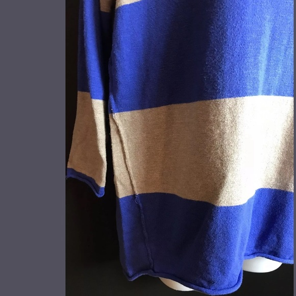 J.Crew WALLACE Winter Break Sweater Striped V-neck Knit Periwinkle Blue Tan - Picture 4 of 10